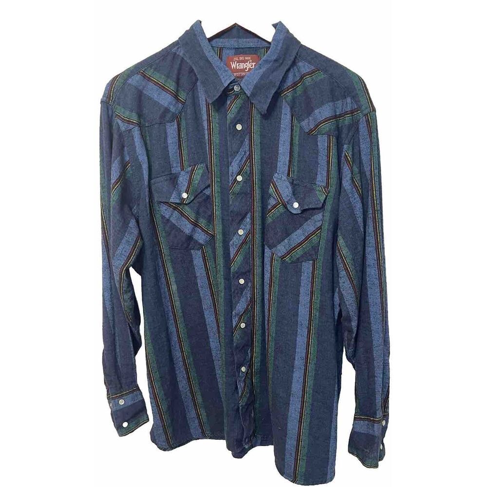 Wrangler Shirt Men's Pearl Snap Striped Western 2 Pocket Big Man 2x Cowboy Rodeo